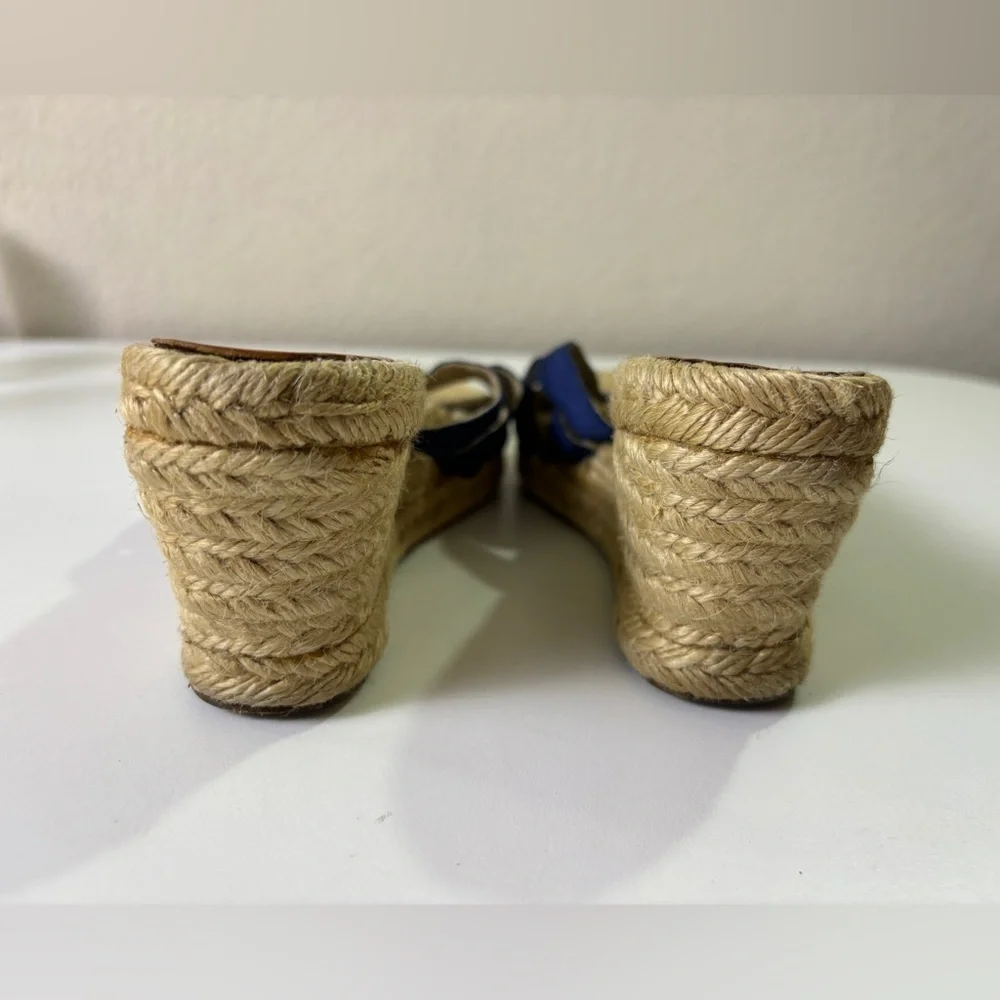 Stubbs & Wootton Kelly Navy Blue Wedge Jute Estate Espadrille Sandals 36EU 6 US